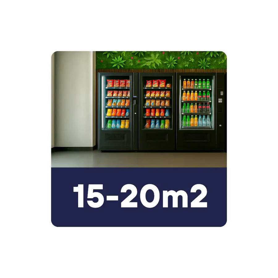 Automatenshop Comfort met drie verkoopautomaten voor snacks en dranken, voor 15 tot 20 m2