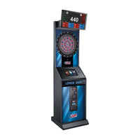 Löwen Dart HB10 dartautomaat in blauw, schuin vooraanzicht van links