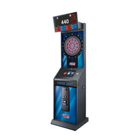 Löwen Dart HB10 dartautomaat in blauw, schuin vooraanzicht van rechts