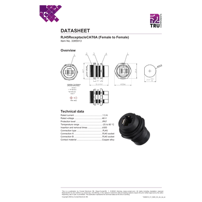 RJ45 Buchsengehäuse, Buchse auf Buchse, Frontmontage, IP67
