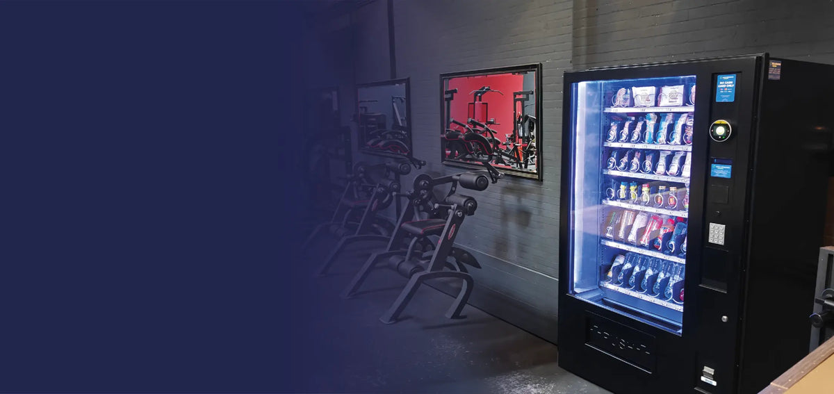 DGA-vendingmachine in een sportschool met shakes, repen en drankjes