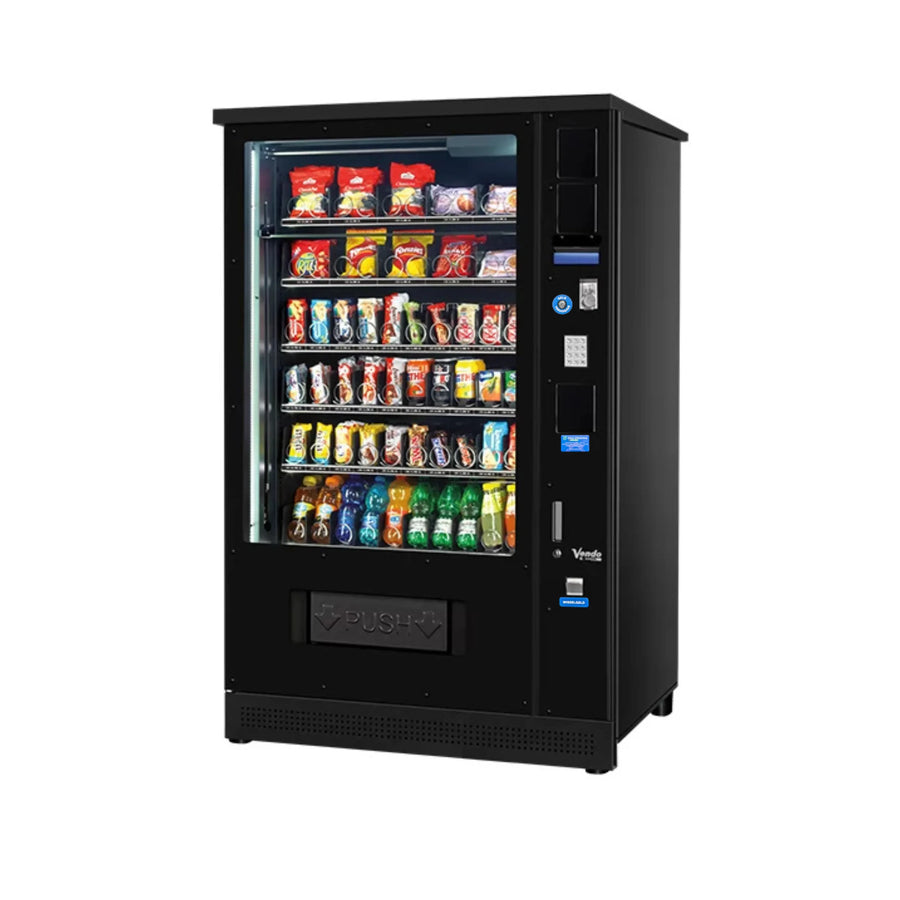 Vendo G-Snack Standard 10 Outdoor + Lift snackautomaat voor buiten met spiraalladen, schuin vooraanzicht