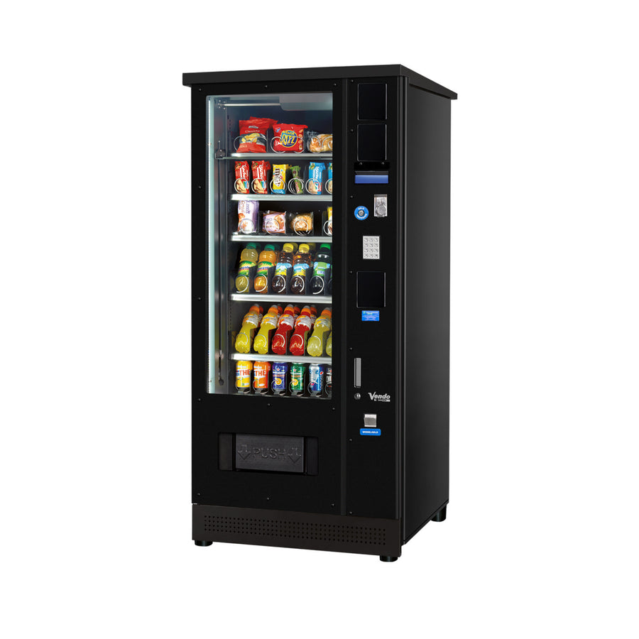 Vendo G-Snack Standard 6 Outdoor + Lift smalle snackautomaat voor buiten, schuin vooraanzicht