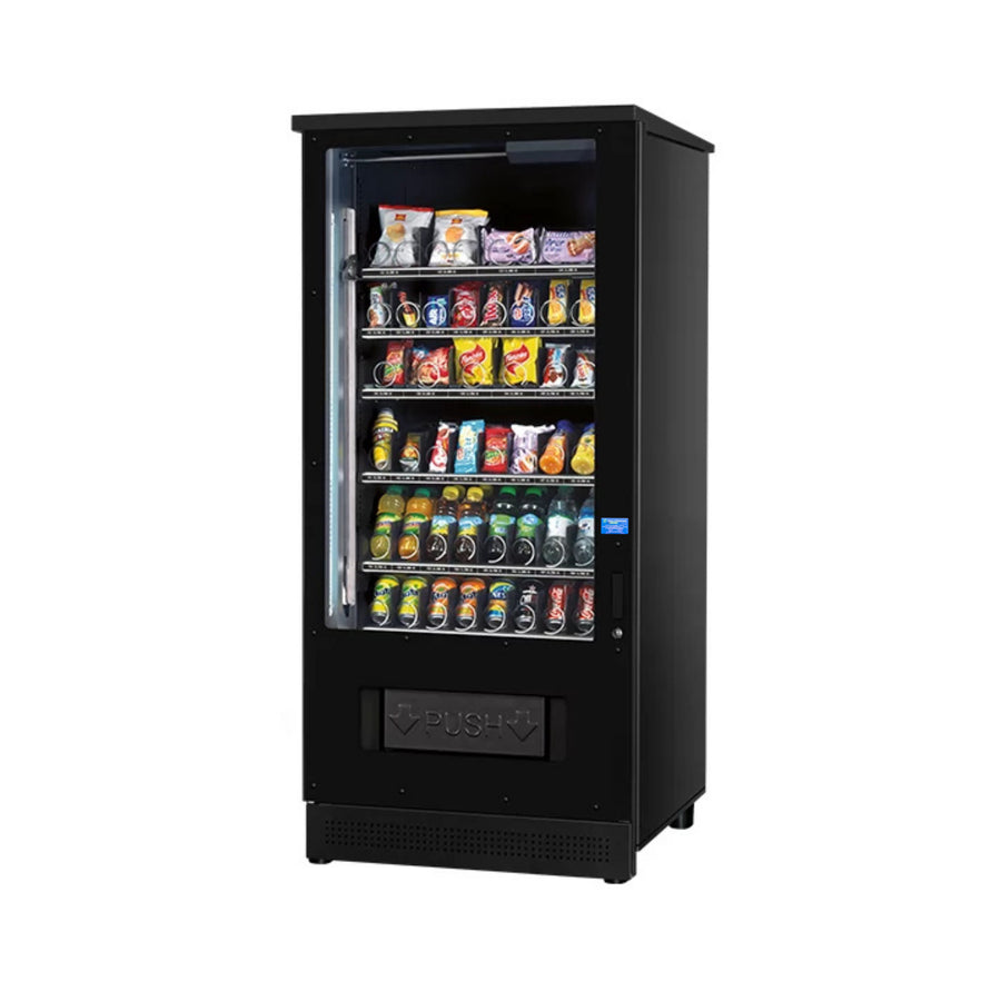 Vendo G-Snack Standard 8 Connectable Outdoor + Lift snackautomaat voor buiten, schuin vooraanzicht