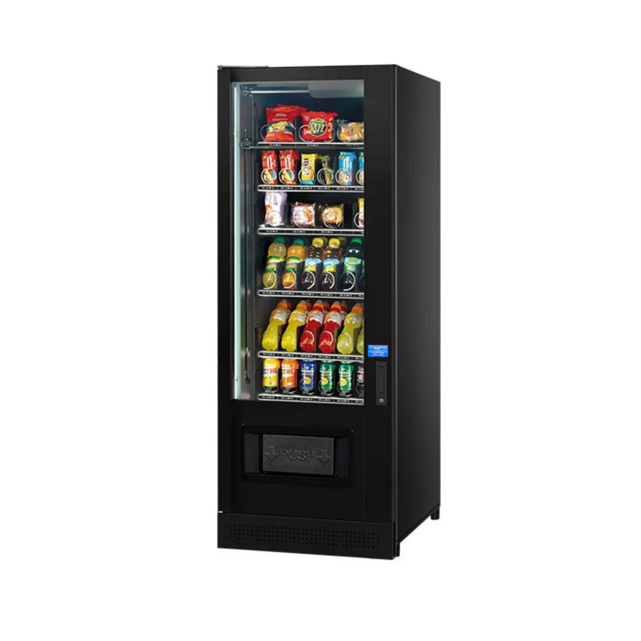 Vendo G-Snack Standard Touch Connectable 6 + Lift smalle snackautomaat in zwart, schuin vooraanzicht